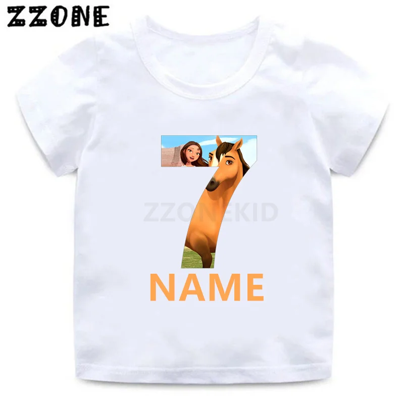 Kids T-shirts 1 2 3 4 5 6 7 8 9 Years Birthday Lucky & Mustang Spirit Horse Cartoon Children T shirt Baby Girls Boys Clothes