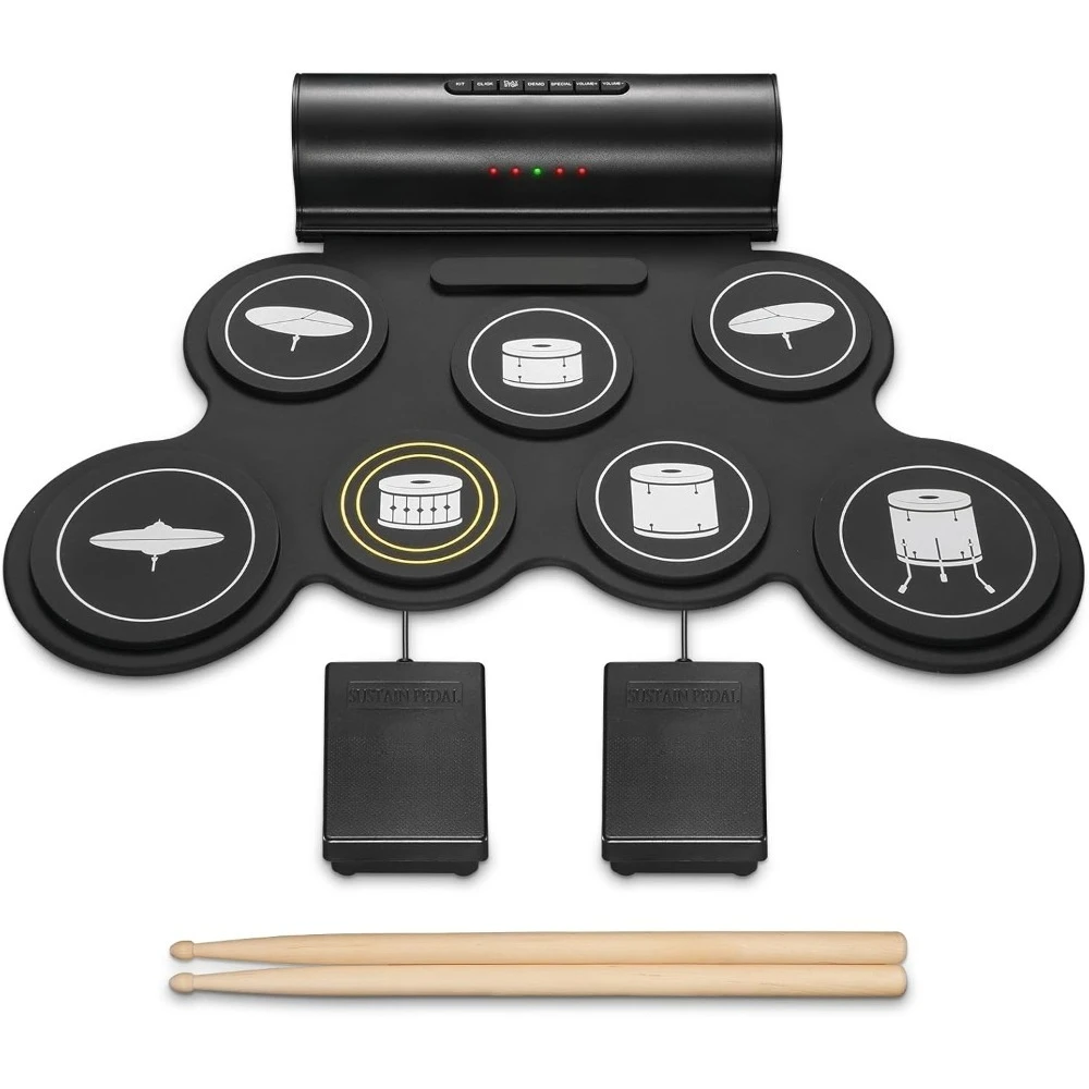

Electronic Drum Set, 7 Pads Roll Up Electric Drum Pad with Wireless Function, Portable Rechargeable Midi Drum Kit