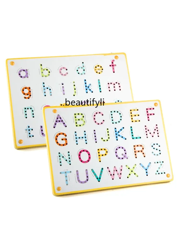 Wooden Magnetic Upper and Lower Case Alphabet Practice Board Children's Early Education Puzzle Learning English Description Toy