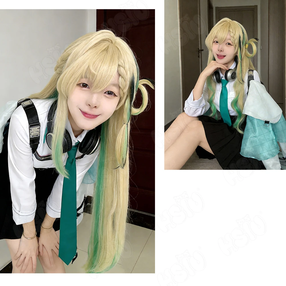 Lynae Cosplay-Perücke, HSIU, 95 cm, Flachs, gemischtes Grün, langes Haar, hitzebeständige synthetische Perücke + Perückenkappe, Spiel Wuthering Waves, Lynae Cosplay