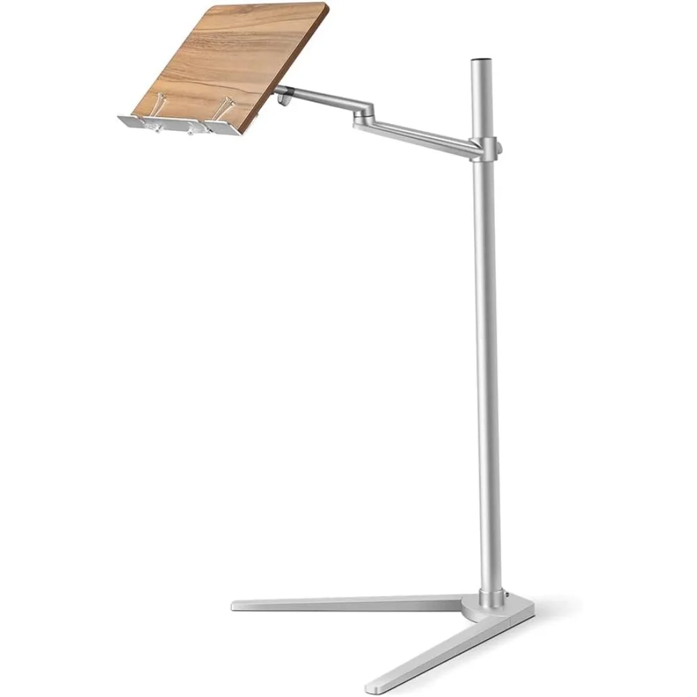 

Book Stand for Reading, Hands-Free Holder for Laptop Phone Tablet with Wooden Pad, Rotated and Liftted Metal Support