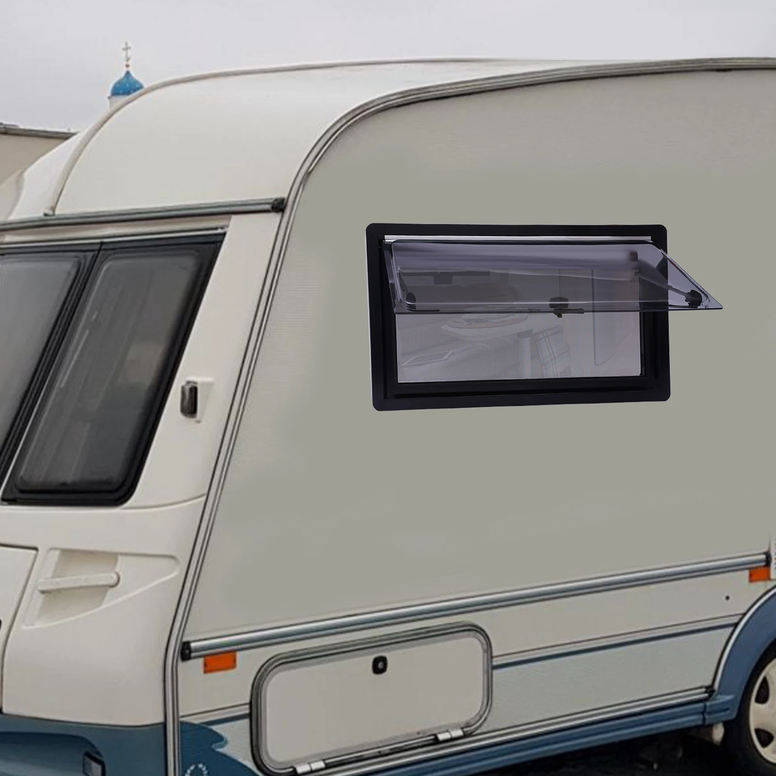 Jendela Ventilasi Ekstrapola RV Tahan Lama 900x500mm, 70 °   Bukaan Maksimal, Bingkai Dua Warna Hitam & Putih, Peningkatan Kenyamanan Perjalanan