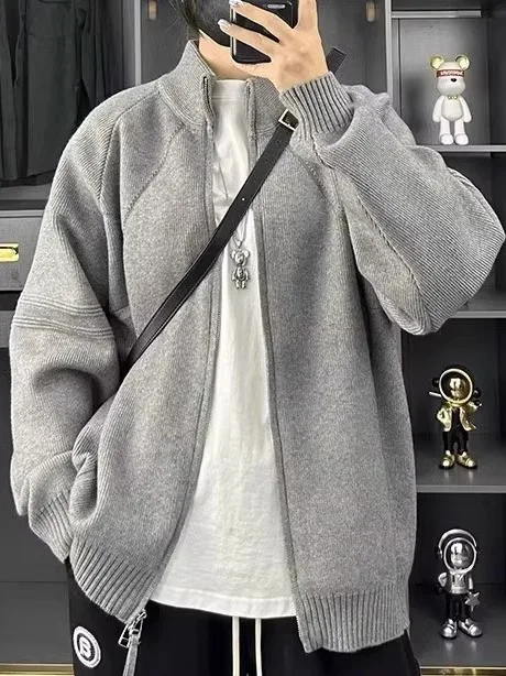 

American Sle Thiened Zipper Knitted Sweater Stand Collar Cardigan Warm Outerwear for Men Autumn Winter New Arrival Casual...