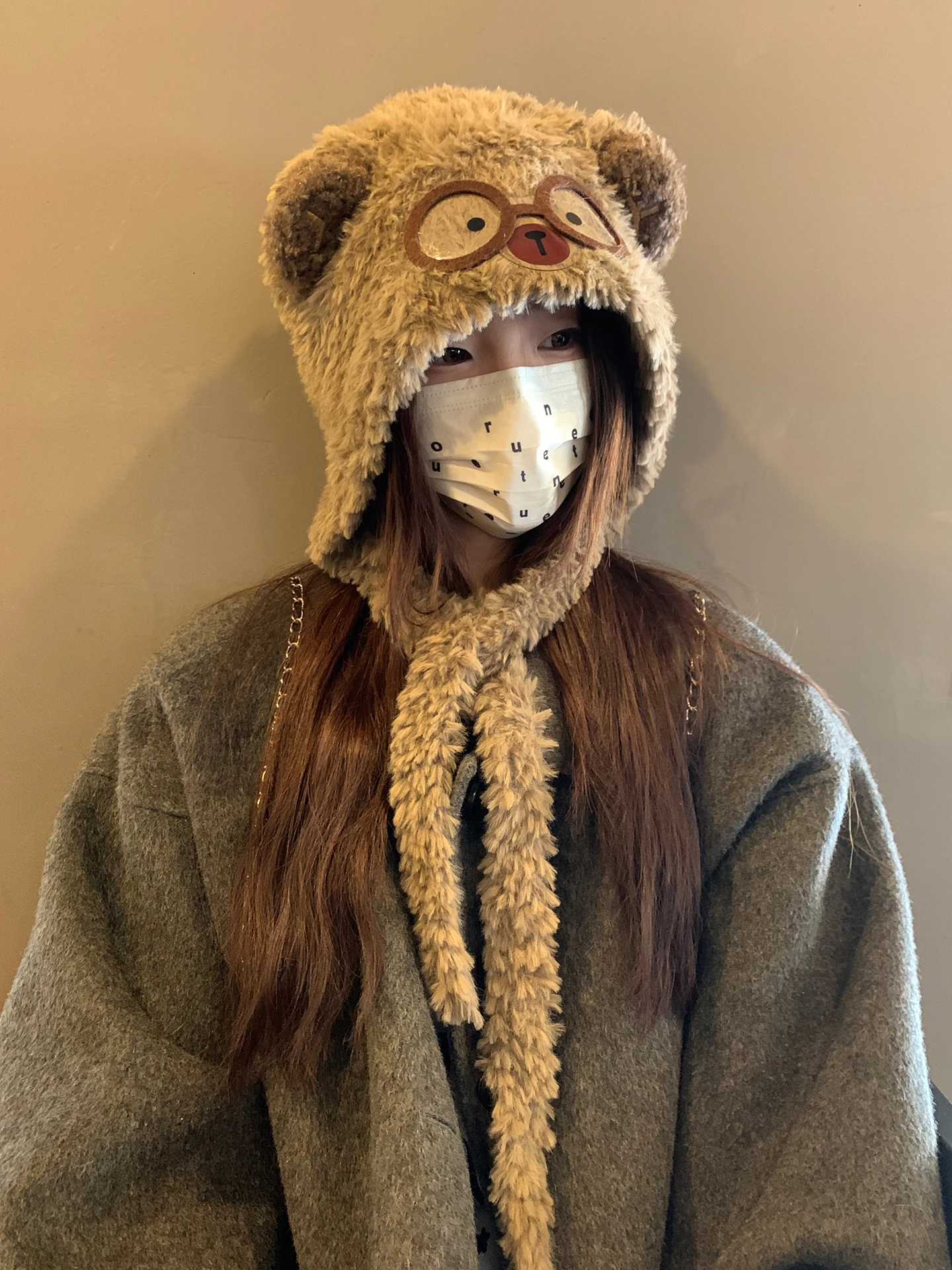 هوديي من القطيفة على شكل أذن القطة للنساء النسخة الكورية مجموعة صغيرة عصرية لحماية الأذن الدافئة ضد البرد