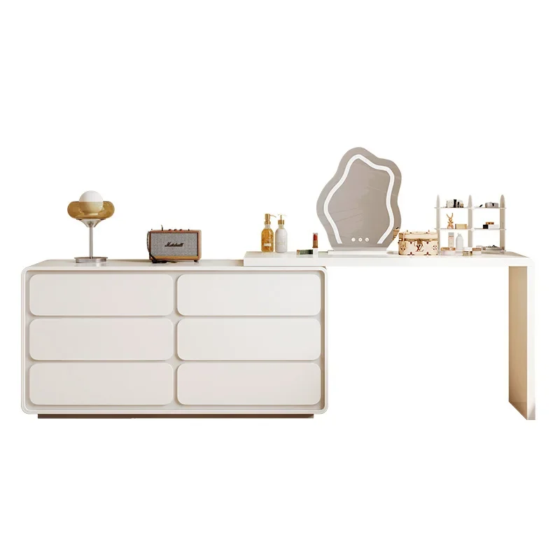 

Storage integrated cream wind bedroom solid wood bed end six chest cabinet retractable corner makeup table storage cabinet