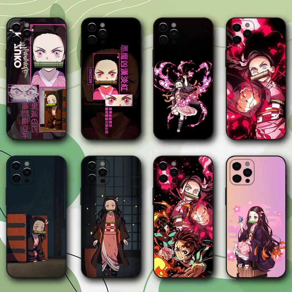 Nezuko Kamado Phone Case For iPhone 15,14,13,12,11,Pro,X,XS,Max,XR,Plus,Mini D-Demon Slayer Soft Black Cover