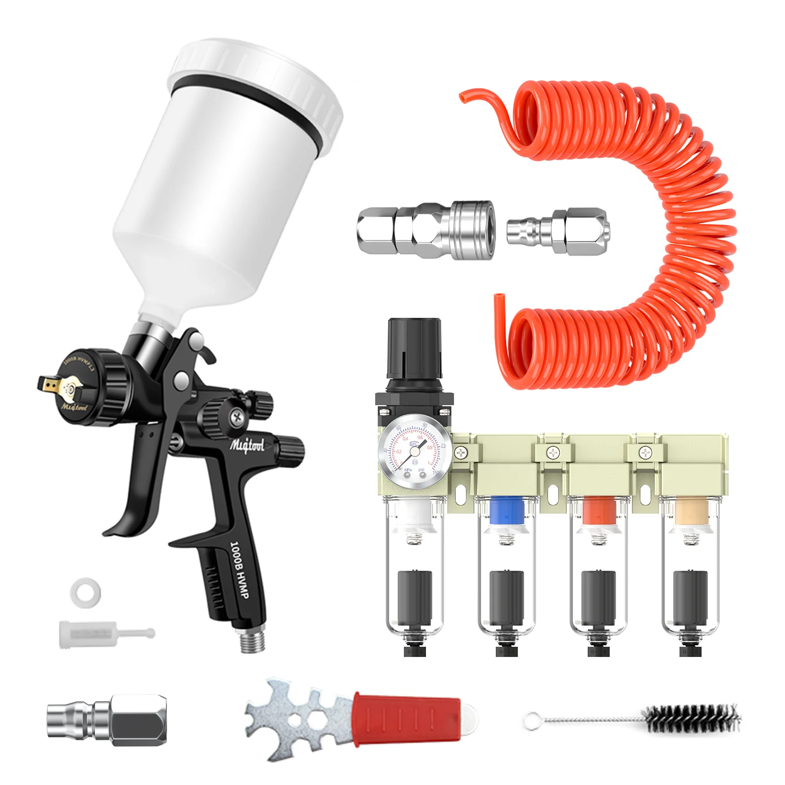 عالية الجودة طلاء السيارات بندقية رذاذ 1000B/4000B 1.3 مللي متر فوهة الطلاء بندقية المياه القائمة على الهواء CWFFF فاصل الزيت عن الماء 8x5 مللي متر أنبوب الربيع
