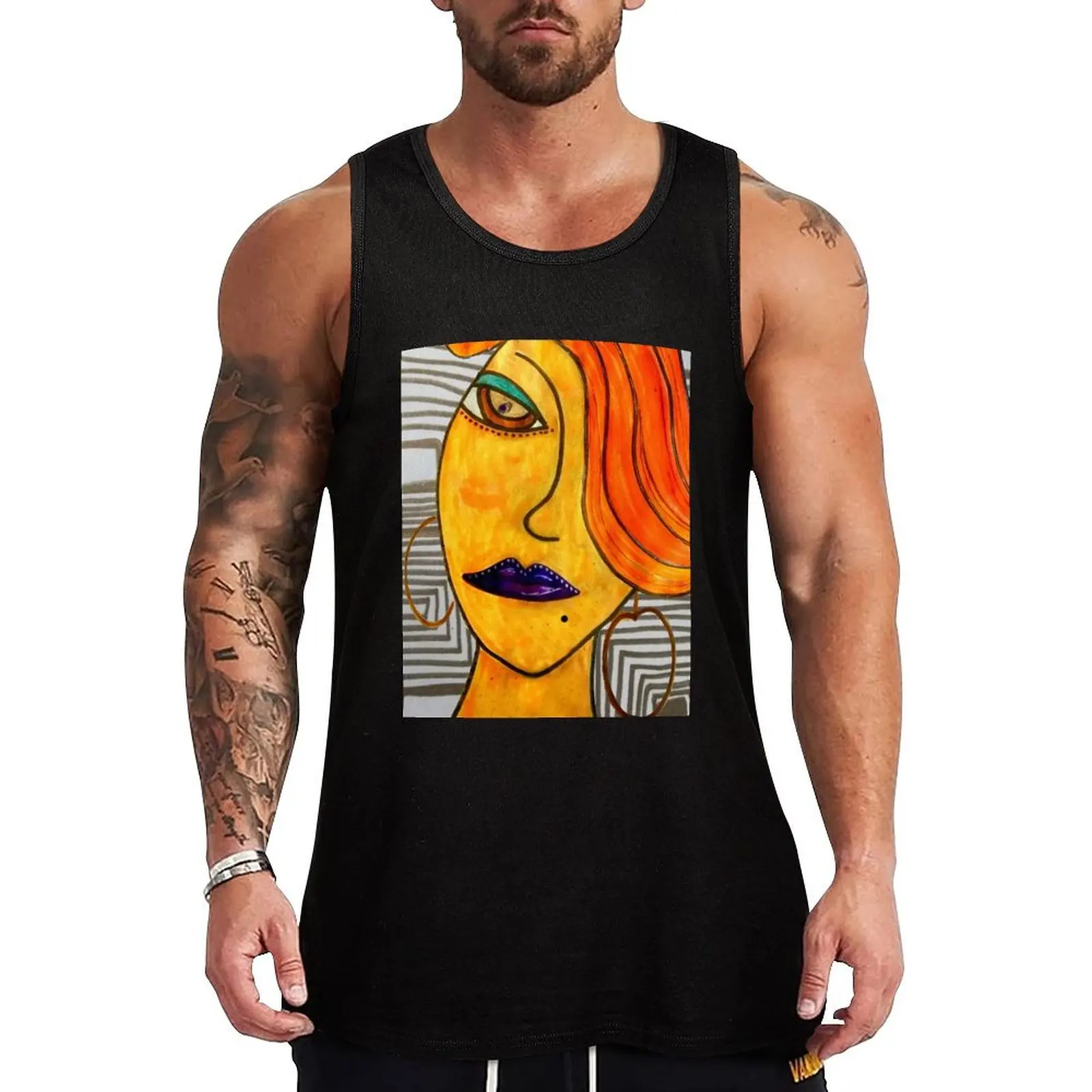 

Mixed Media Abstract Woman Portrait Painting Tank Top Running Tank Top Sleeveless Moisture Wicking Shirt