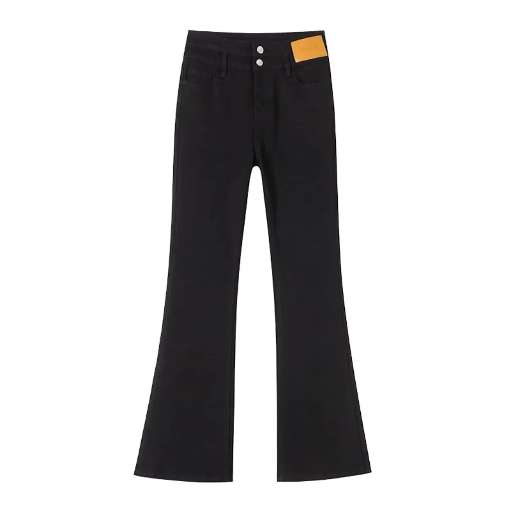 

Black High Waist Flared Pants for Women Fleece-Lined Micro Denim Spring Autumn New Style Women's Bottom Wear