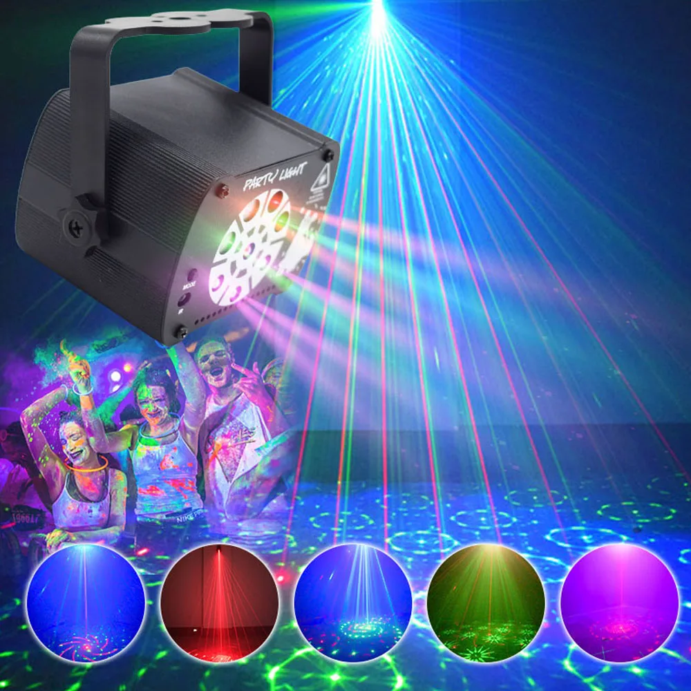 8 Holes 3in1 RGB UV Light DJ Disco Stage Light LED Laser Light RGB UV Party Light Sound Activated Remote Control Strobe Light