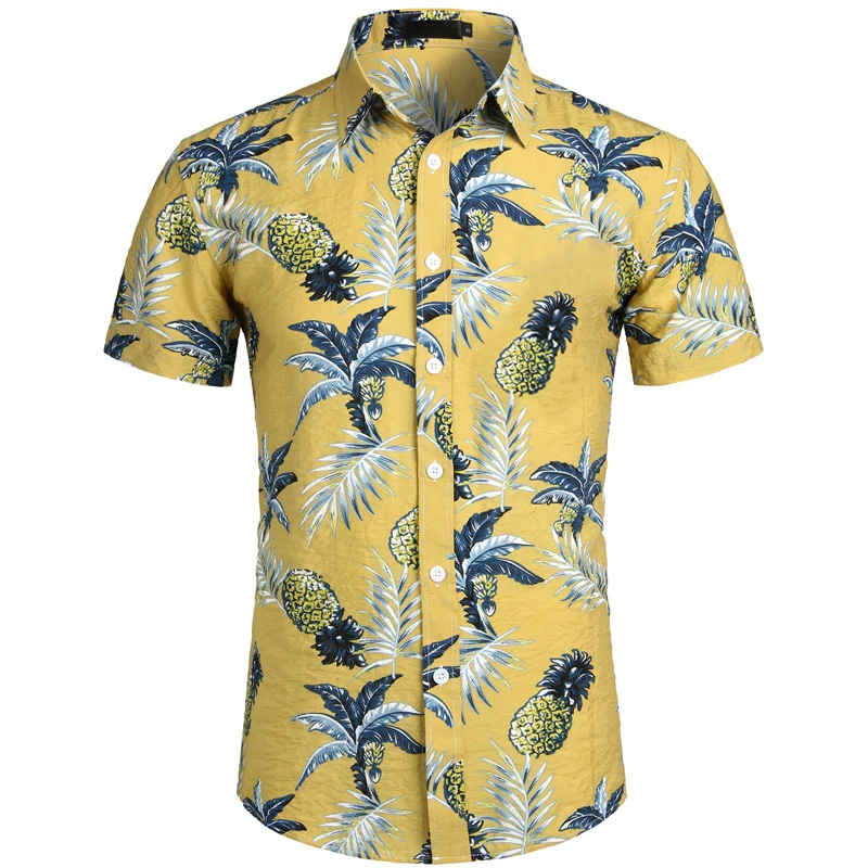 Summer Luxury Men\'s Shirt Pineapple Lapel Short-sleeved Print Hawaiian Shirts Loose Casual Fashion Oversized Tops Men\'s Clothing