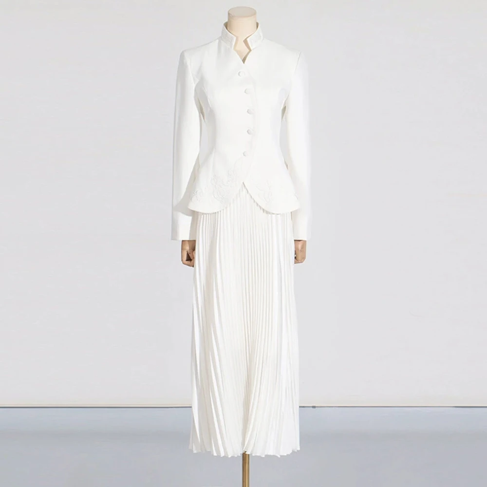 2025, neuer dreidimensionaler Stickerei-Design-Anzug + zweiteiliger Anzug mit Faltenrock mit hoher Taille für Damen – GZXX886