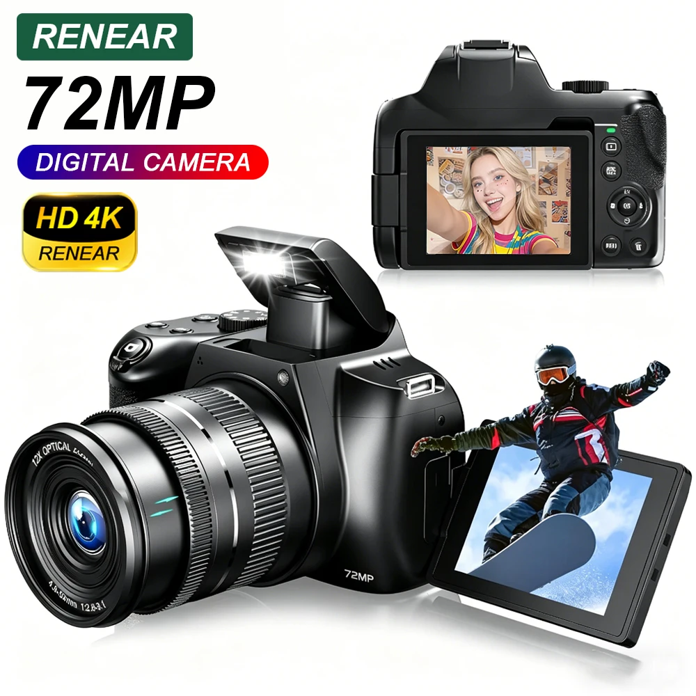 

Digital Camera 4K Professional photography 72MP 12X Optical Zoom Auto-Focus Wlfl Flash light for Tiktok ins Youtube Webcast
