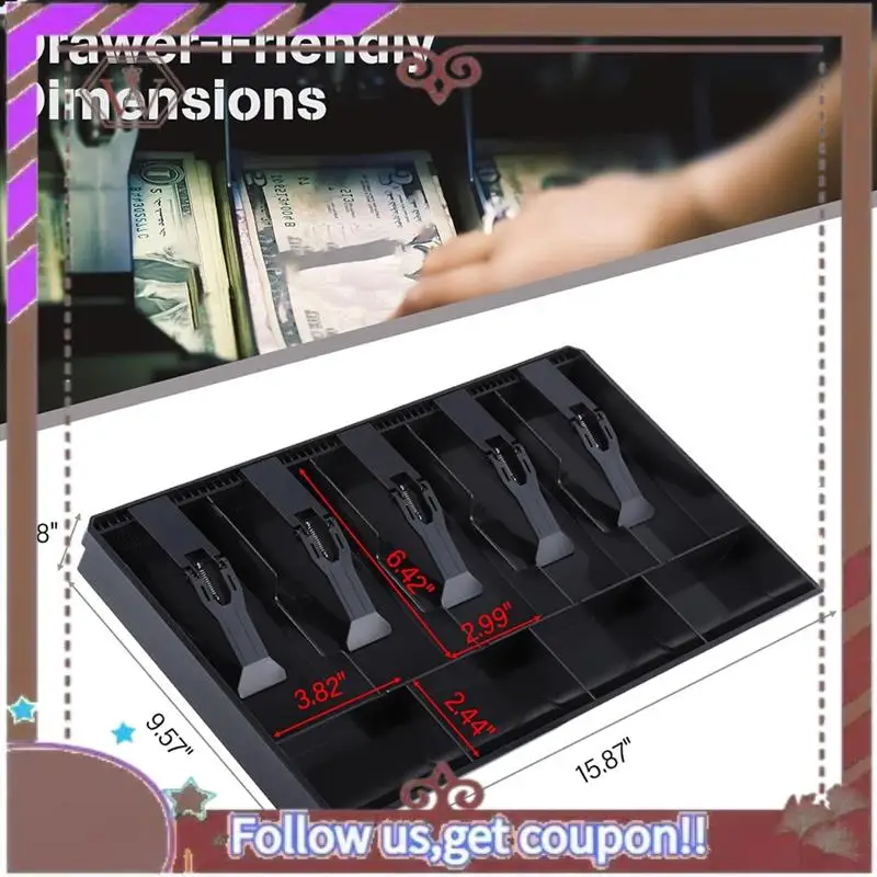 ABBG-1 PCS Лоток для наличных, лоток для вставки ящика для кассового аппарата, черный прочный футляр для хранения денег из АБС-пластика, 5 купюр и 4 отделения для монет