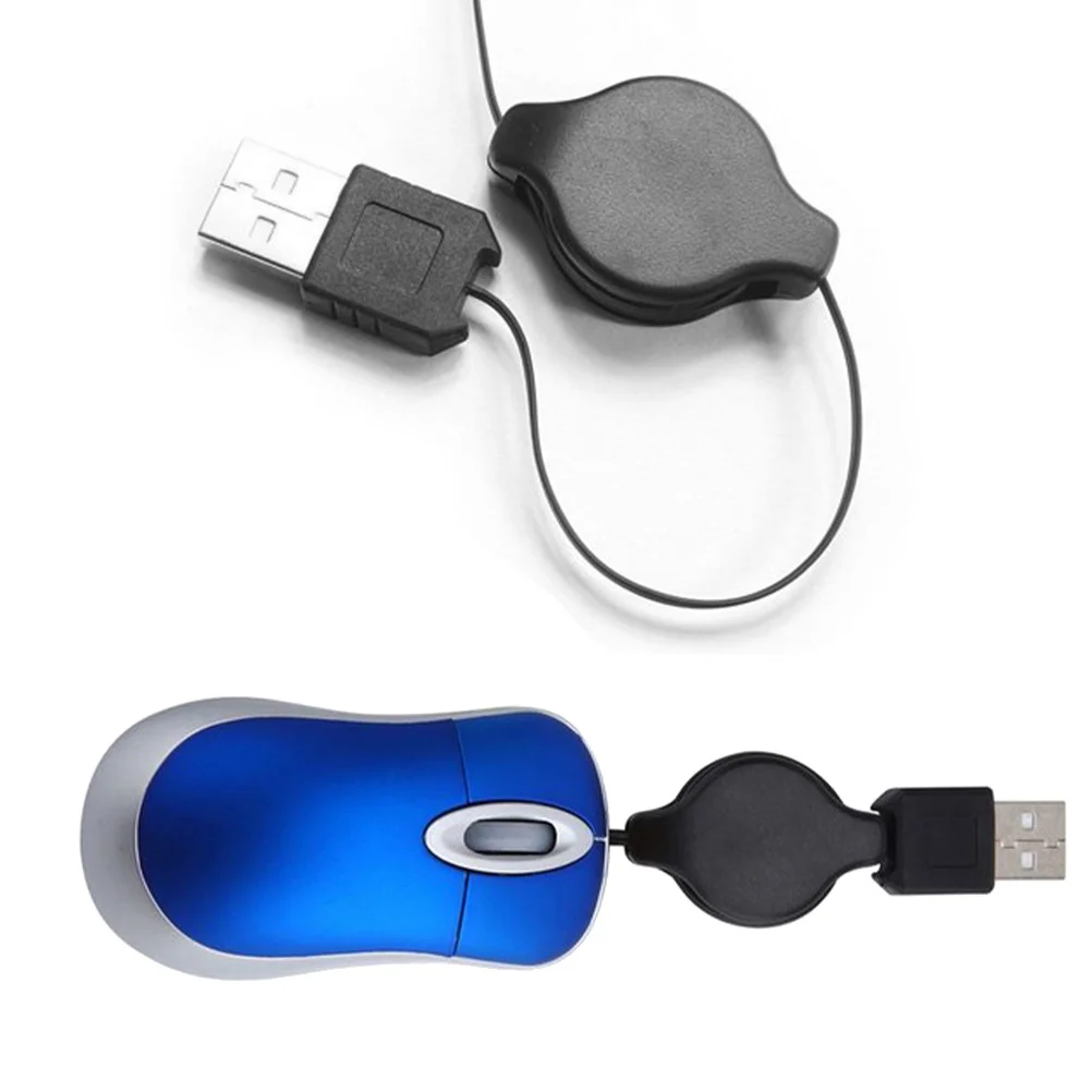 

2pc Mini Retractable Optical Usb Compact For Laptop Pc Notebook Plug Play Retractable Cord Mouse Usb Mouse Optical