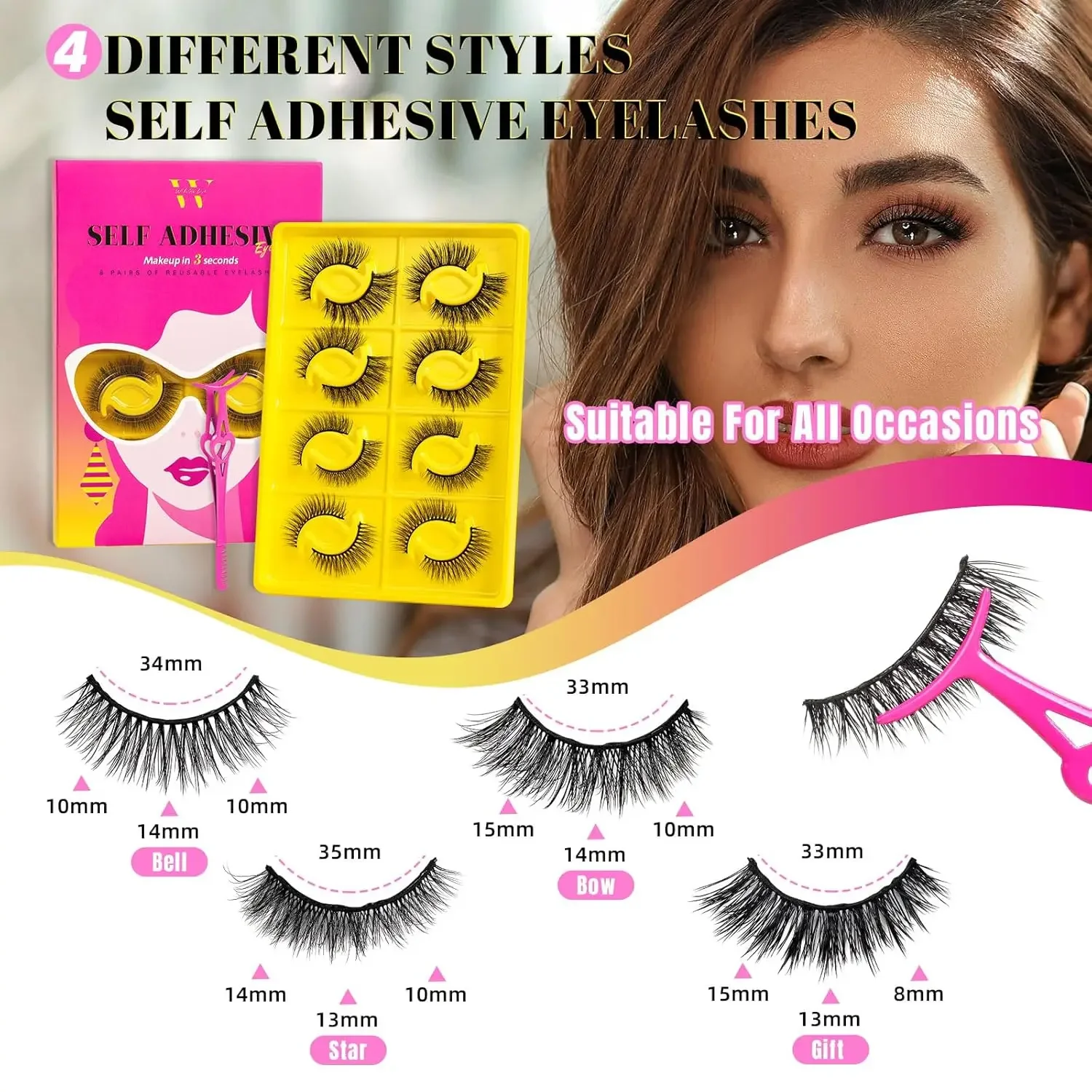 Amzgirl Lash 8 paires de faux cils grappes de cils cils adhésifs réutilisables sans colle nécessaire kit de Mix8-18mm D Curl