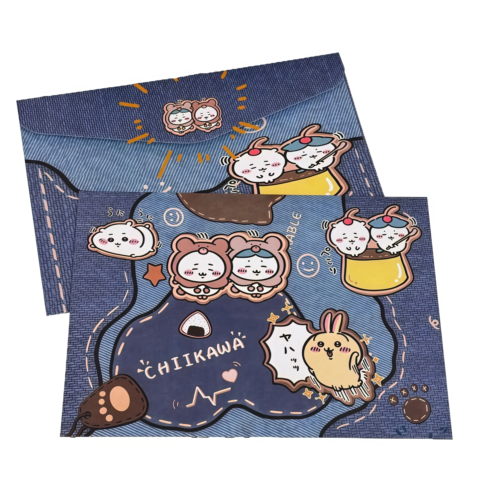 4Pcs Chiikawa Envelope & Letter Paper Set Denim Stationery for Student Handwritten Letter Back‑to‑School Message Gift Note