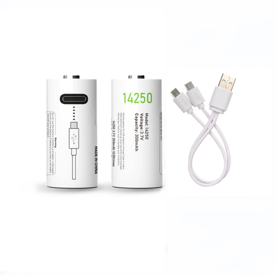 2PCS 14250 rechargeable lithium battery 300mAh USB rechargeable battery 1/2AA 3.6V lithium battery with USB charging cable