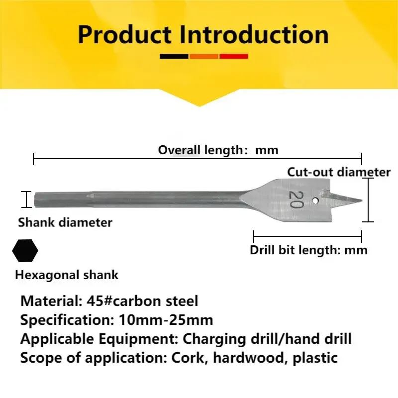 

6PCS 10-25mm Hole Saw Drill Bits Set Hole Opener Wood Drilling Spade Dill Bits Wood Flat Hole Drill tools Carpentry flat drills