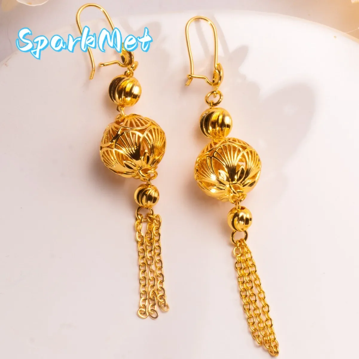 

Серьги-кисточки Sparkmet Middle Eastern Bride из 24-каратного золота 9999 пробы, простые и элегантные, с круглыми бусинами