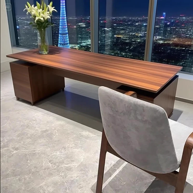 頑丈な収納付きエグゼクティブデスク、モダンで安価な木製大型オフィスデスク、引き出し付き高級デスク、オフィス家具