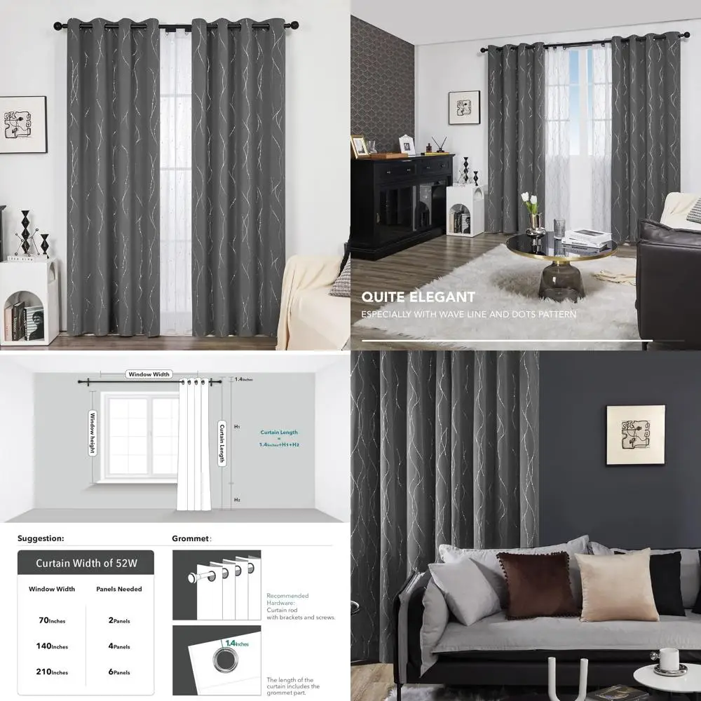 

Термоизолирующие звукоизоляционные шторы светло-серого цвета, 52x95, с люверсами, комплект из 2 панелей для спальни, гостиной, детской комнаты