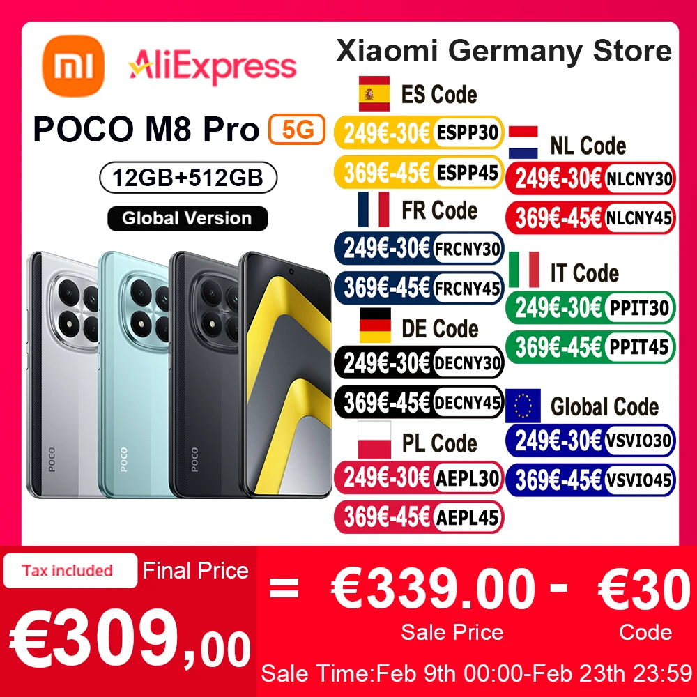 Version Globale du Smartphone POCO M8 Pro 5G, �cran 6.83'', Snapdragon �   7s Gen 4 6500mAh IP69K 50MP Cam�ra principale 100W HyperCharge Bluetooth 5.4 NFC xiaom