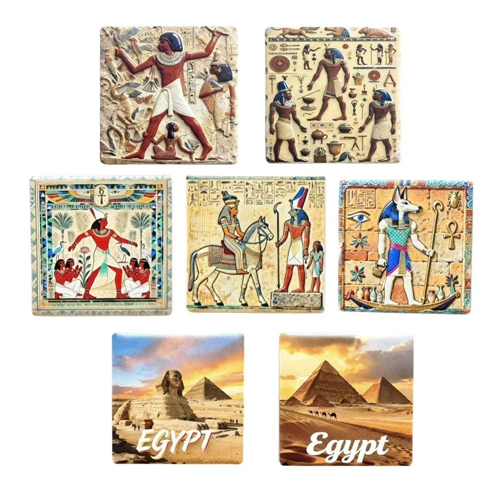 Magnets de réfrigérateur en céramique et résine, peinture murale Pharaon d'Égypte, Afrique, souvenirs touristiques, autocollants