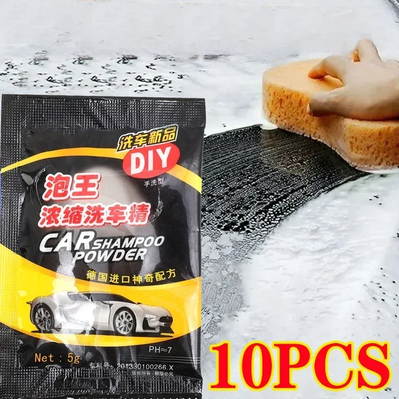 Shampoo para limpeza de carro em pó, agente de lavagem forte para corpo de carro, essência de espuma, ferramentas de limpeza multifuncionais, acessórios para carro, 1/5/10 peças