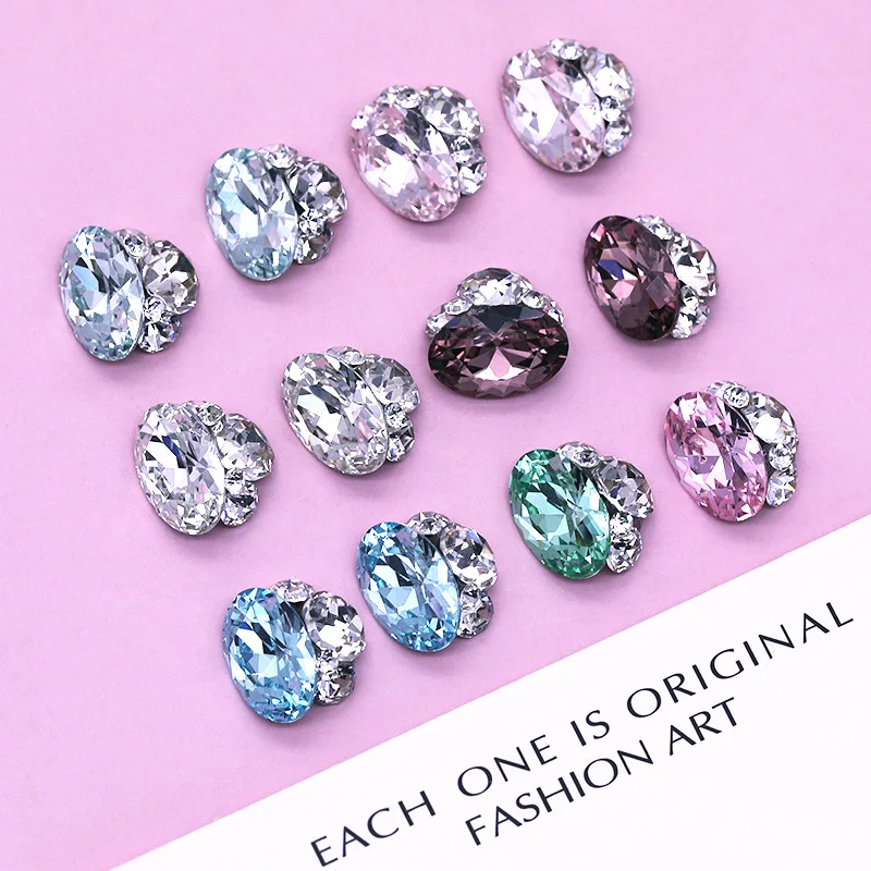 5PCS Flatback Stacked Crystal Diamonds Nail Art Rhinestones Charms Oval Gem Jewelry Parts Accessories Nails Decoration Supplies