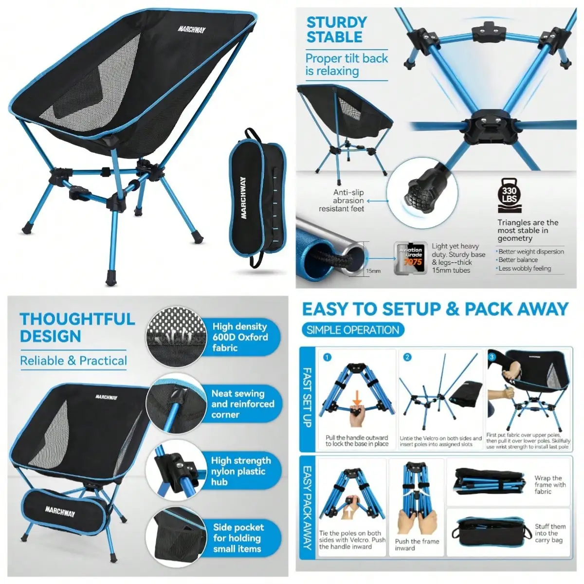 Lightweight Folding Camping Chair, Portable Foldable Compact For Outdoor Camp, Travel, Beach, Picnic, Festival, Hiking, Backpack