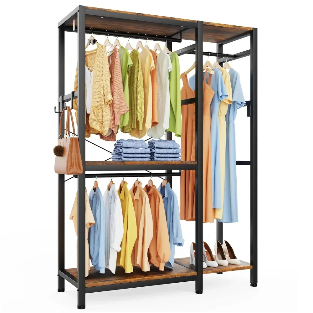 

Hangers Freestanding Closet Organizer With Hooks Assembly Closet for Clothes Wardrobe Brown Free Shipping Bedroom Furniture Home