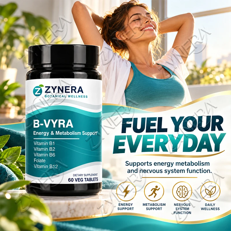 Zynera Vitamin B Complex Tablets with B1 B2 B6 Folate B12 Energy Metabolism Nervous System Support 60 Veg Tablets