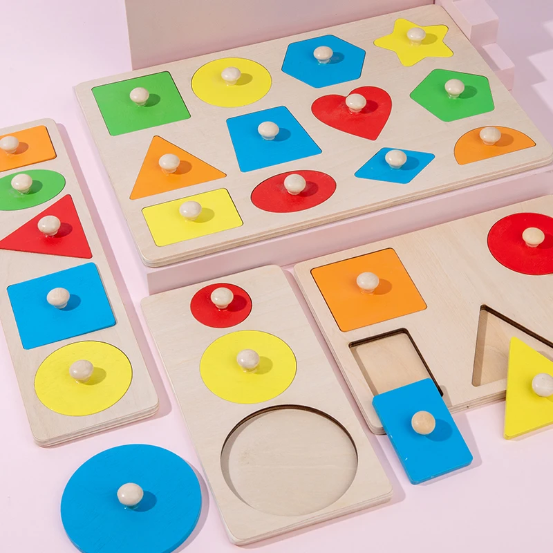 Children's geometric shape hand-held board, graphic recognition matching early education and intelligence toy.