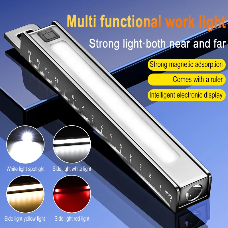 

Rechargeable Outdoor LED Folding Work Flashlight with Magnet Portable Torch COB Work Pen Light Multi-Function Ruler Flashlight