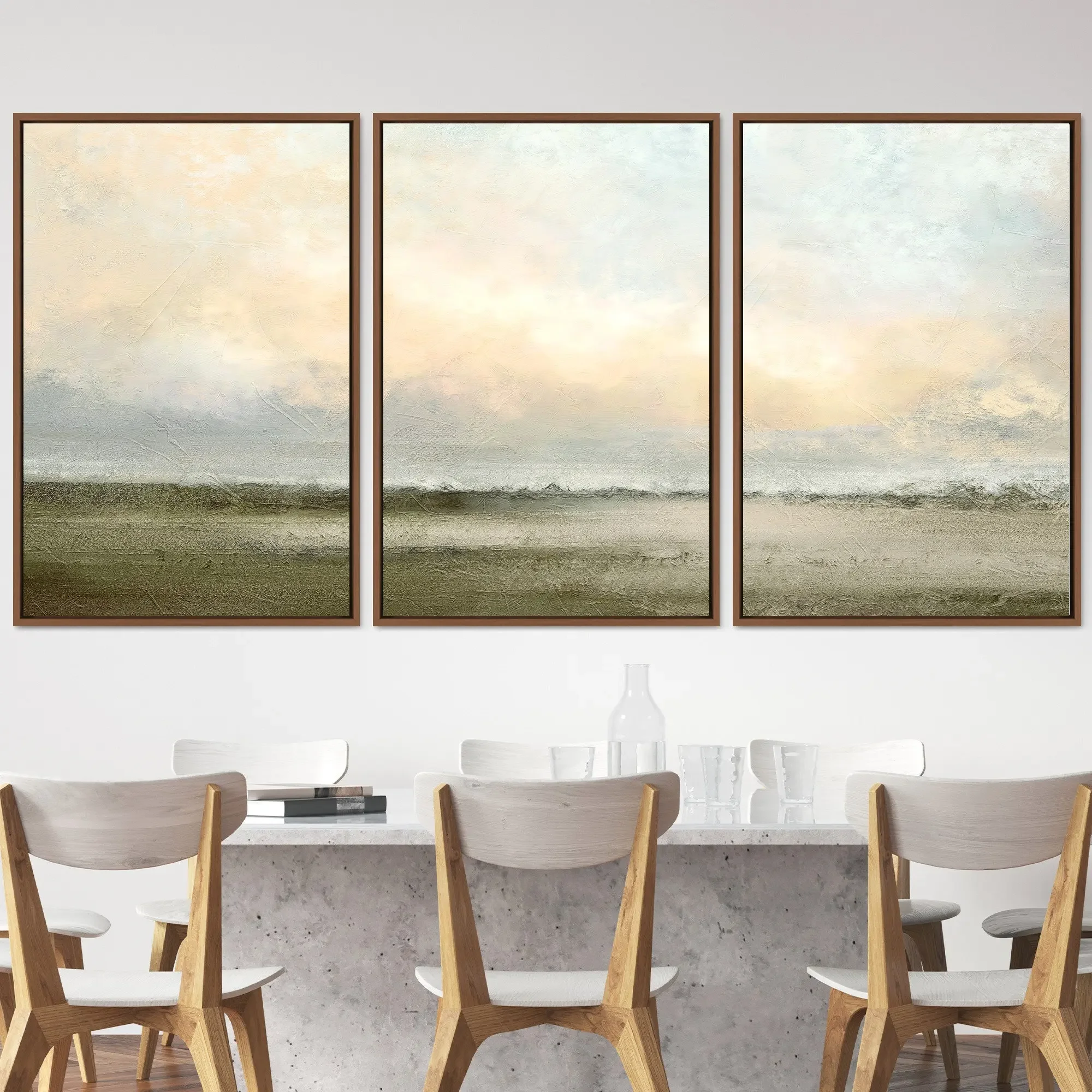 Large-sized frameless 3pcs  3 Pcs Canvas Wall Art Set,Minimal Pastel Sunset Desert,Landscape Nature Abstract Illustrations Mo