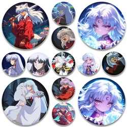 Fans Collections Hot Anime Brooches Round Cartoon Inuyasha Higurashi Kagome Sesshoumaru Pins HD Print Badge for Accessories Gift