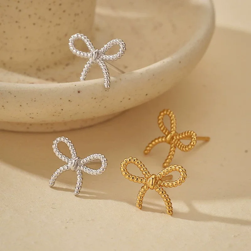 

S925 sterling silver women's earrings gold-plated Fried Dough Twists woven bow popular fashion jewelry party jewelry
