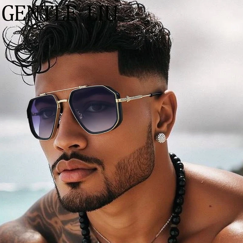 

Vintage Oversized Square Steampunk Sunglasses Men 2025 Luxury Brand Metal Frame Sun Glasses Double Beam Driving Outdoor Shades