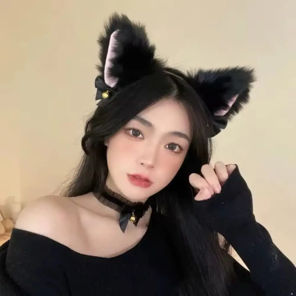 

Sweet Cat Woman Cat Ears Headband Set Bow Lolita Cosplay Headwear Anime Exhibition Accessories Plush Halloween Dress Up Student
