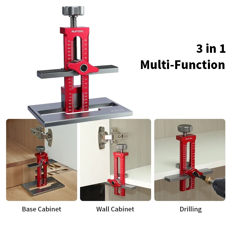 

3-в-1 сверлильный станок для дверей шкафа, алюминиевый сплав, двойная шкала, метрический имперский инструмент для установки оборудования для установки шкафов