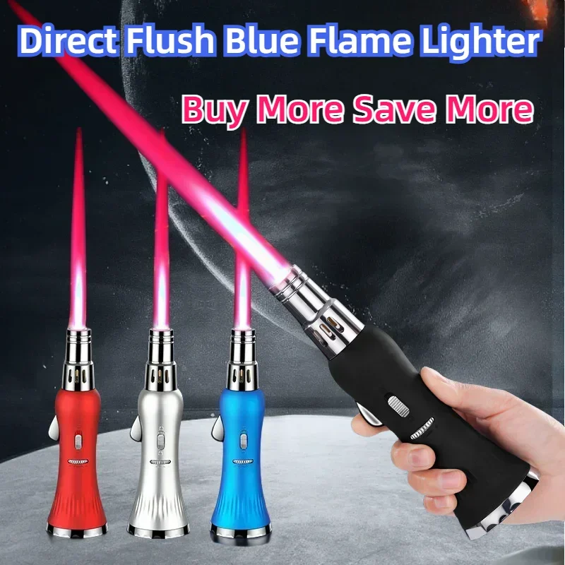 

New Windproof Red Fire Inflatable Lighter Outdoor Barbecue Metal Ignition Gun Direct Flush Blue Flame Men's Smoking Accessories