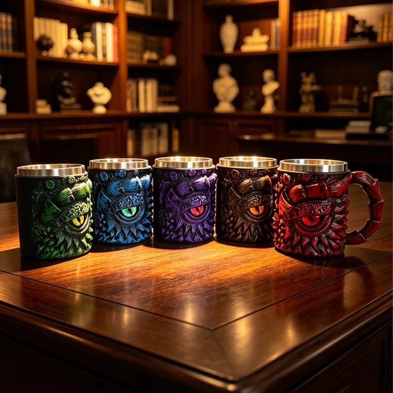 450ML New Resin 3D Eye Mug: Gothic Dark-Style Stainless Steel Liner Beer Mug Ornament Desk Decoration Living Room Decoration