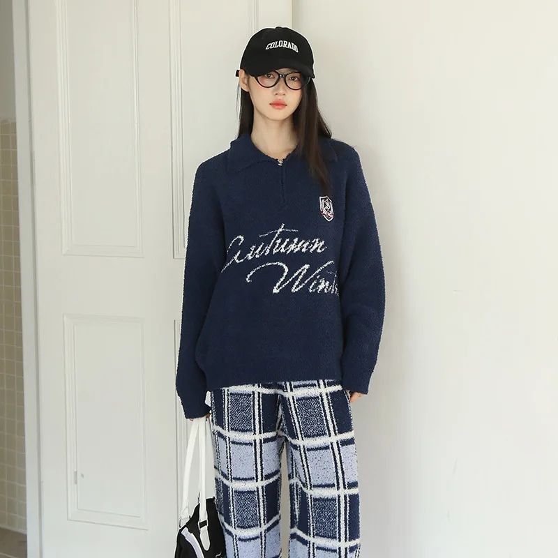 Women Winter Fluffy Pajama Set | Lapel, Badge Detail, Plaid, Sweet & Cool, Thick Warm Loungewear