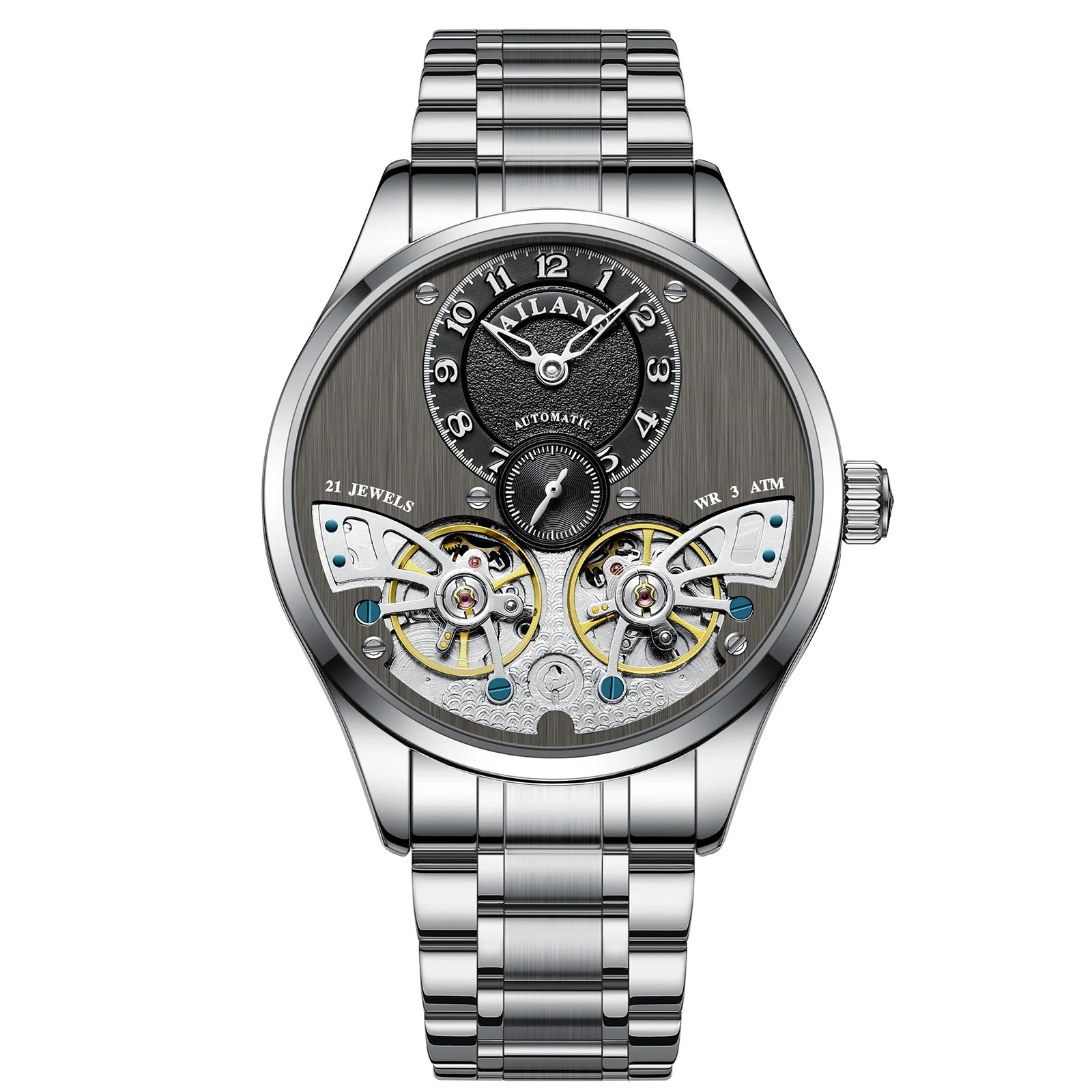 

Full Skeleton Design DoubleTourbillon Sapphire Glass & Fine Steel Strap - Waterproof, Luminous Business Watch Dropshipping