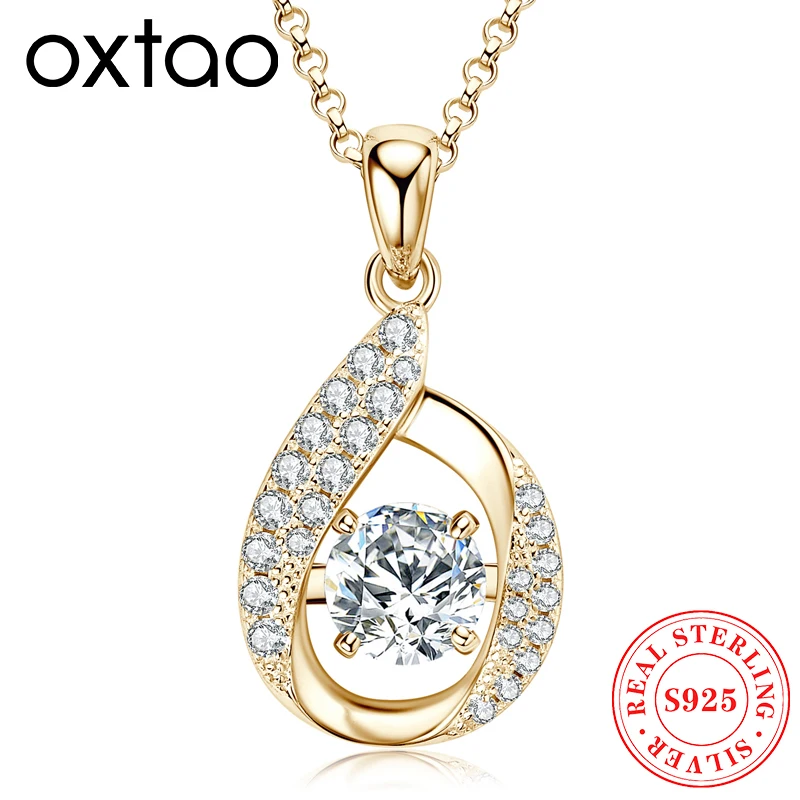 

OXTAO D VVS1 Moissanite Pandent Necklace GRA Certified 6.5mm Lab Diamond S925 Sterling Silver Water Drop Pendant Dainty Jewelry