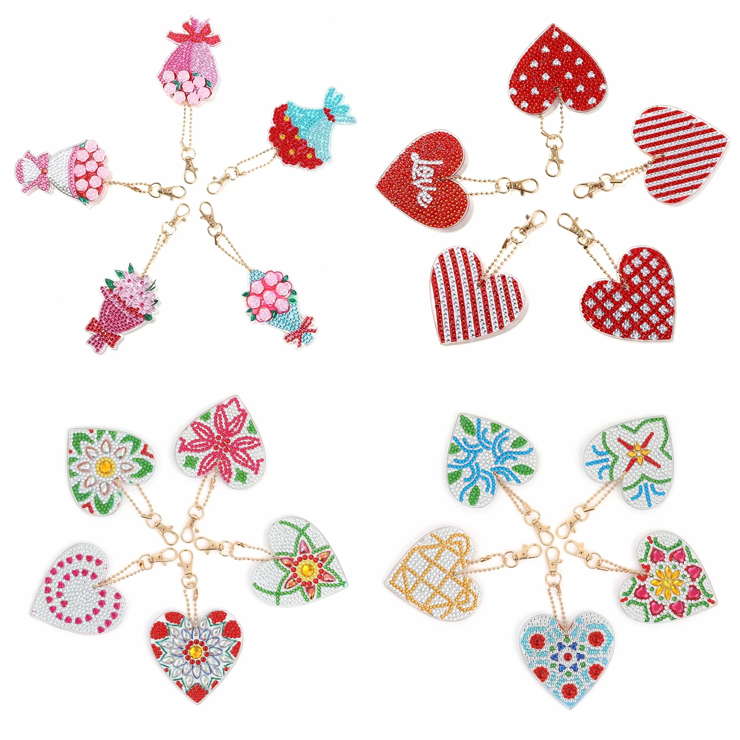 

5 шт./компл. DIY алмазные художественные брелки День Святого Валентина двусторонние брелки День Святого Валентина алмазная живопись брелки сердечки