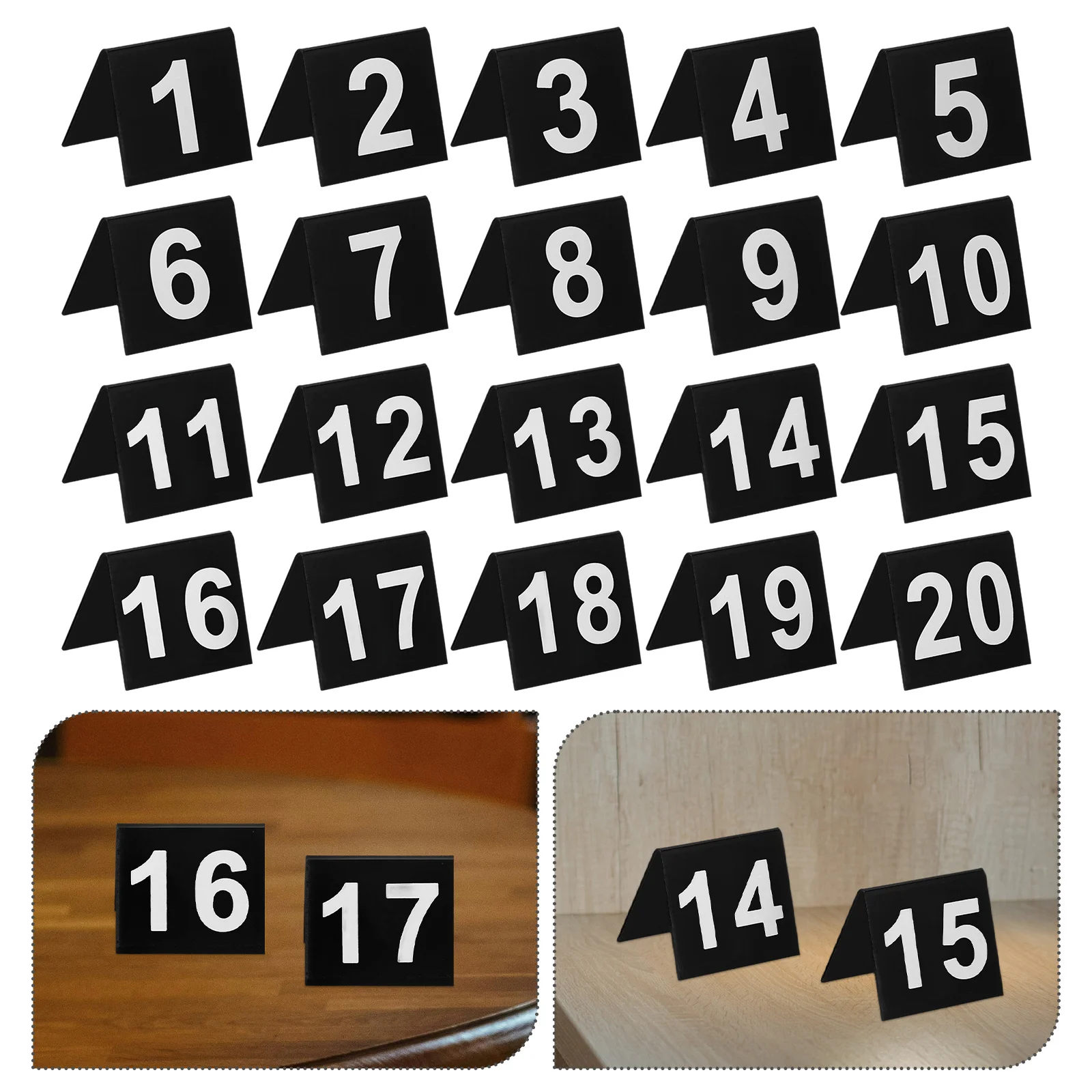 

20 Pcs Number Plates Table Numbers Acrylic V-Shaped Black White 5 5x6 3cm Double Sided Banquet Wedding Reception Desktop Signs