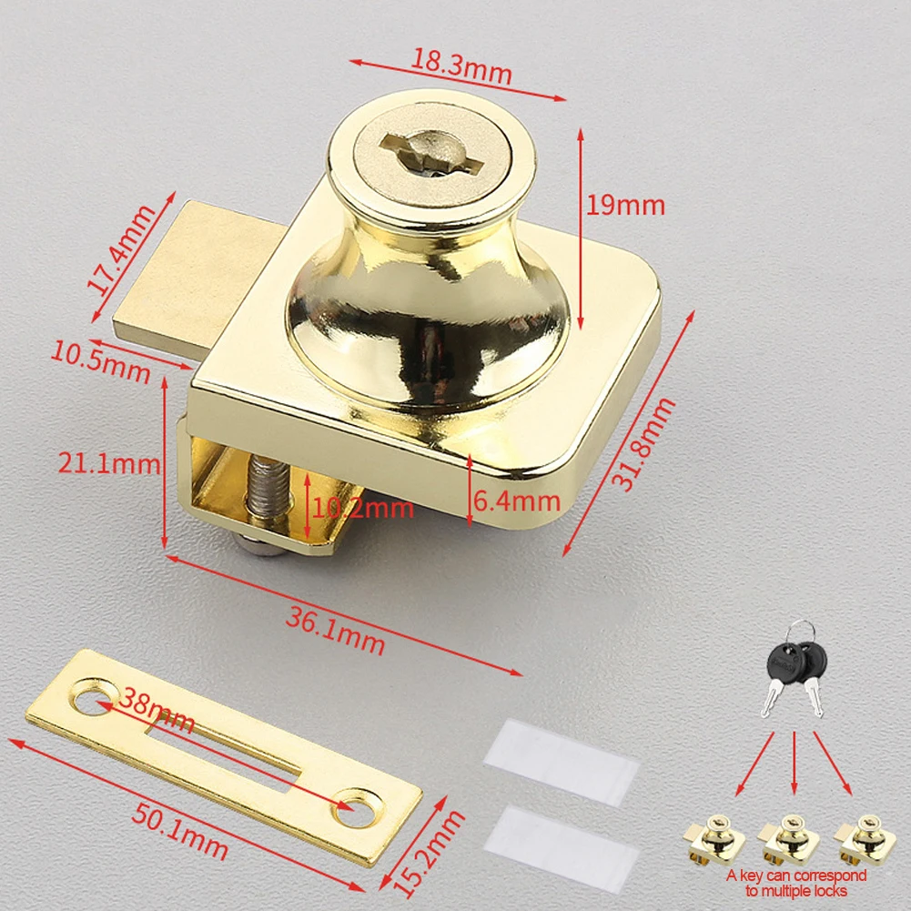 Elegant Door Lock 36.1*31.8*21.1 Mm Display Case Lock Elegant Gold Finish Long-lasting Use Quality Lock Mechanism