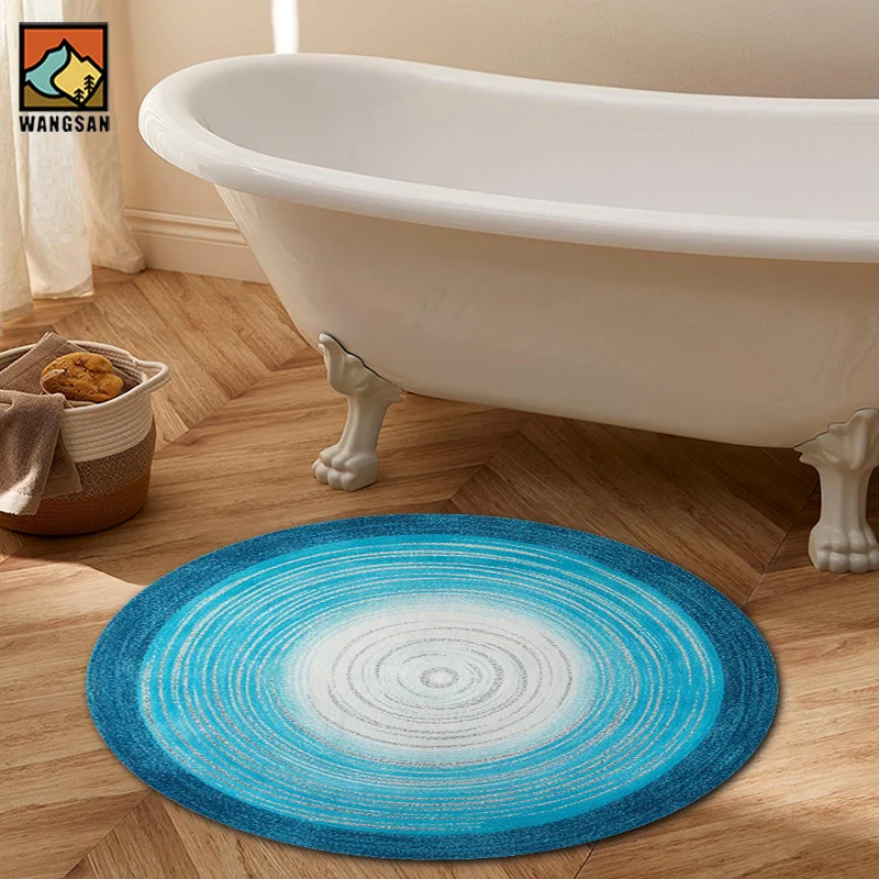 Blue White Gradient Carpet Round Mat With Concentric Circles Flannel Soft Floor Rug For Minimalist Home Decor Calm Atmosphere